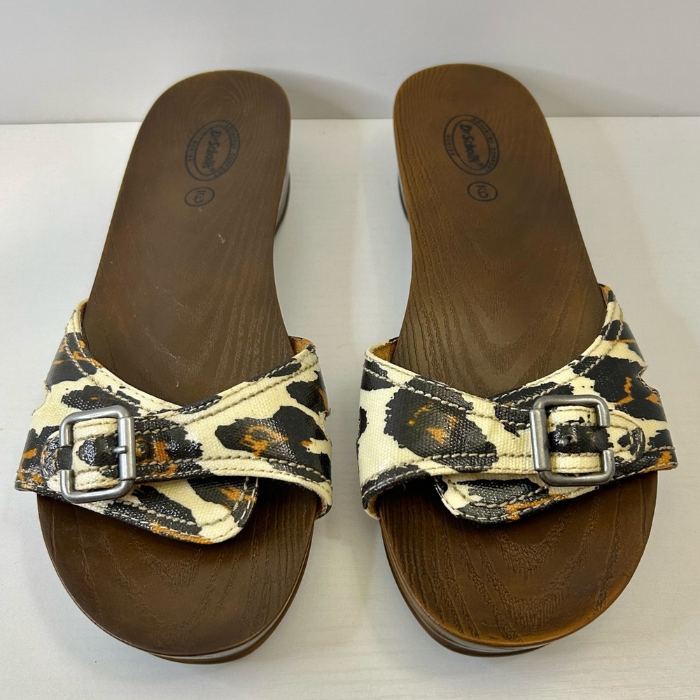 Dr Scholl’s Leopard Animal Print Silver Buckle Sandals Size 9